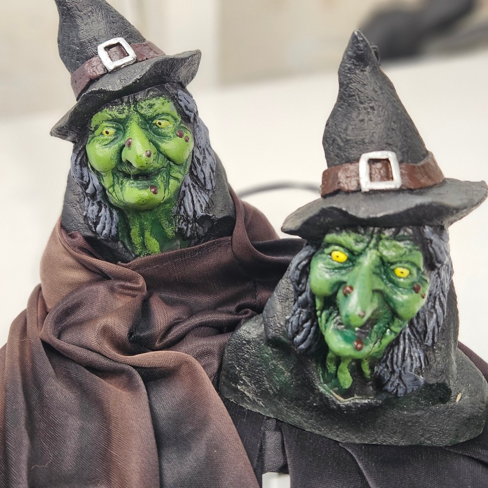 Vintage 1996 Paper Magic Group Hanging Green Witch Halloween Decor Lot of 2
